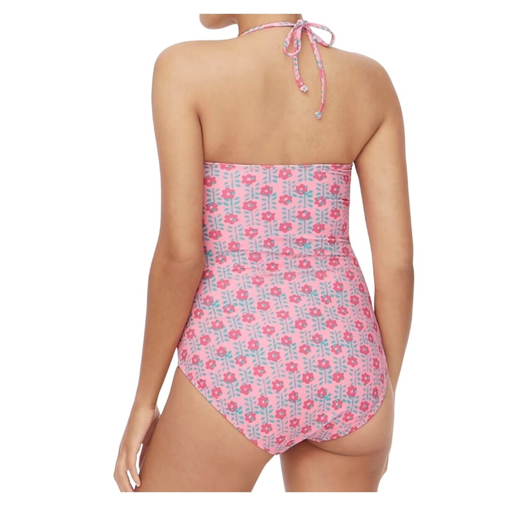 J. Crew Factory Womens Strapless Halter One-Piece Swimsuit Pink Floral XS - Picture 3 of 13